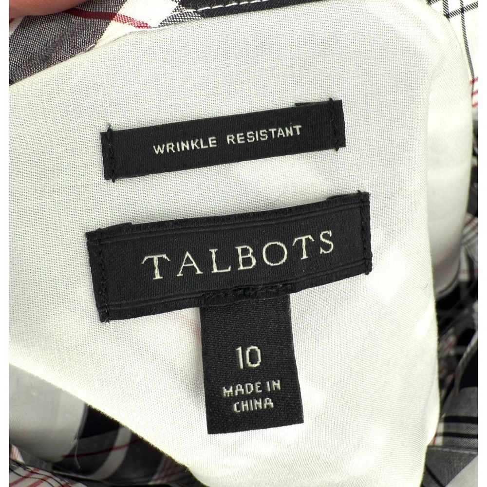 Talbots Plaid Long Sleeve 1/2 Button Popover Blouse Top Sz 10 Wrinkle Resistant - Picture 2 of 12